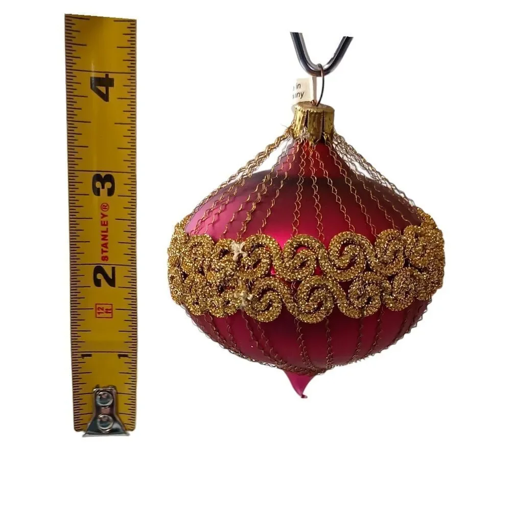 Hand Blown Glass Onion Shaped Ornament Fine Gold Chain Wrapped Victorian Germany